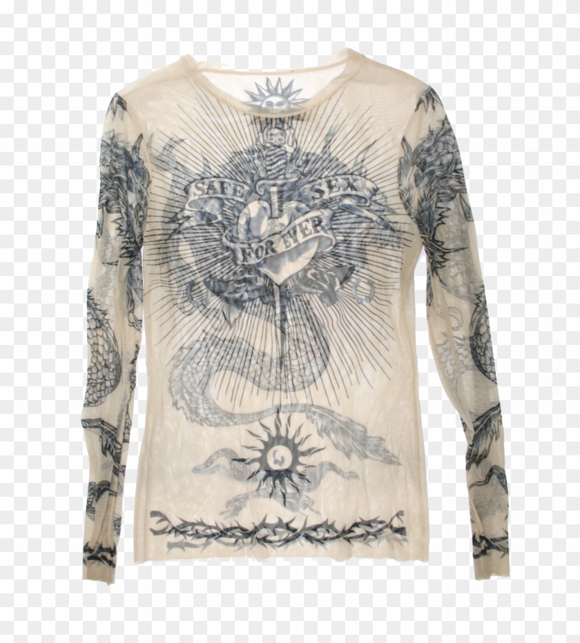 Jean Paul Gaultier Mesh Longsleeve Top Tattoo 90s Rare - Long-sleeved T-shirt Clipart