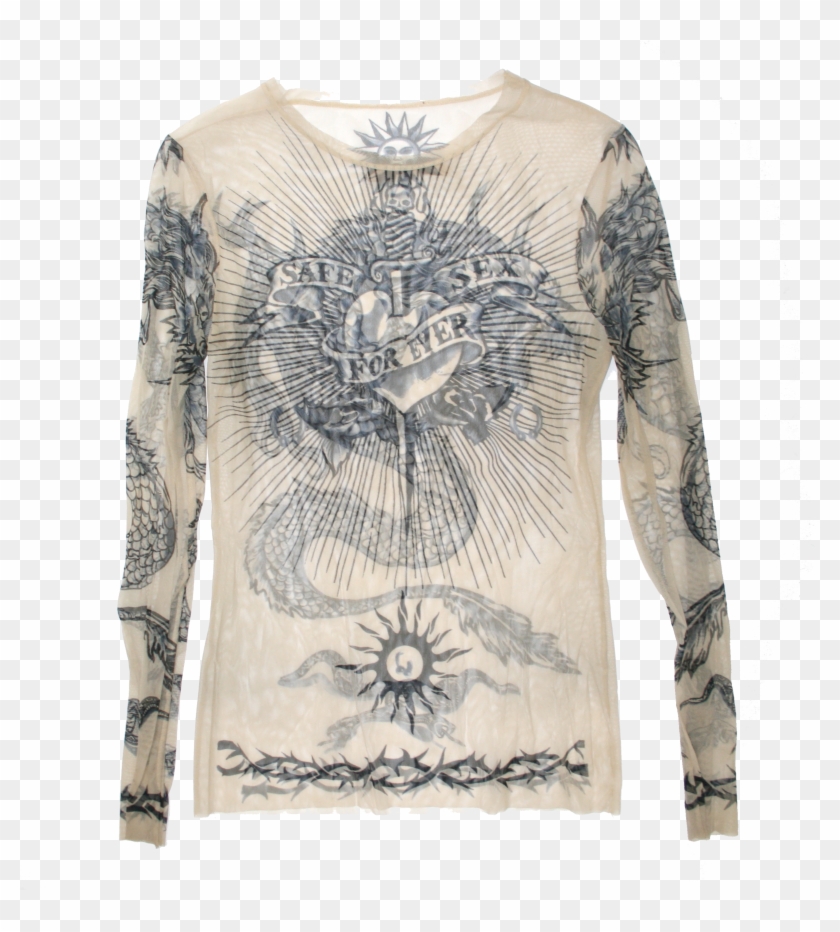 Jean Paul Gaultier Mesh Longsleeve Top Tattoo 90s Rare - Long-sleeved T-shirt Clipart #5723511