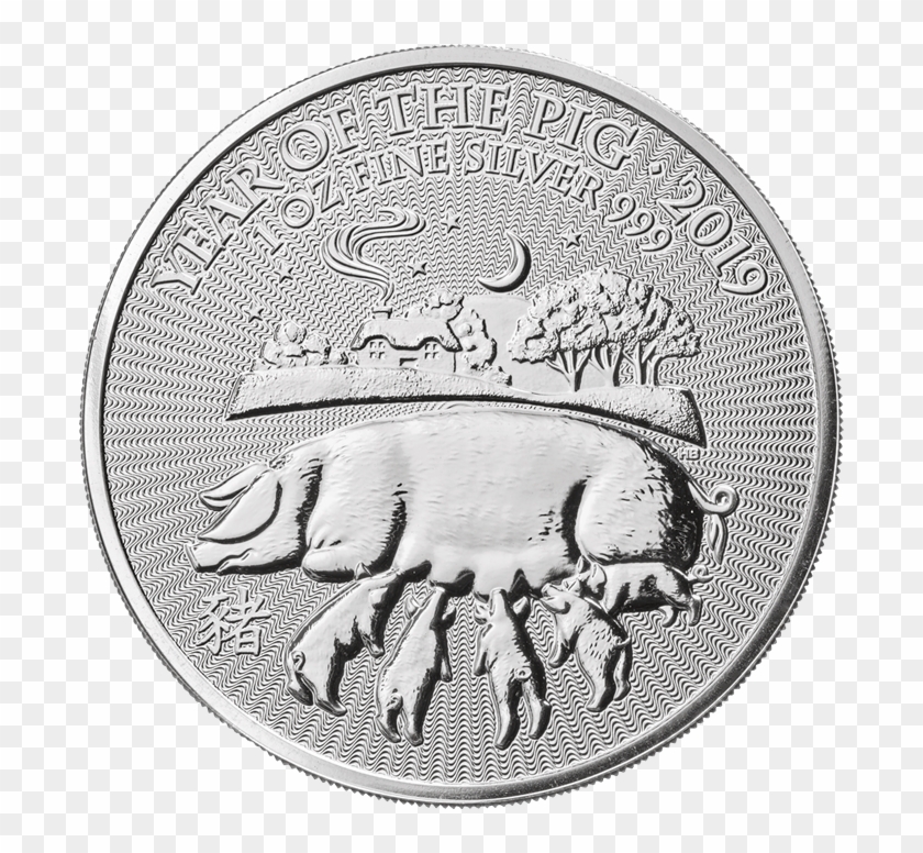 Lunar 2019 Year Of The Pig 1 Oz Silver Coin - Year Of The Pig 2019 Silver Coin Clipart #5726786