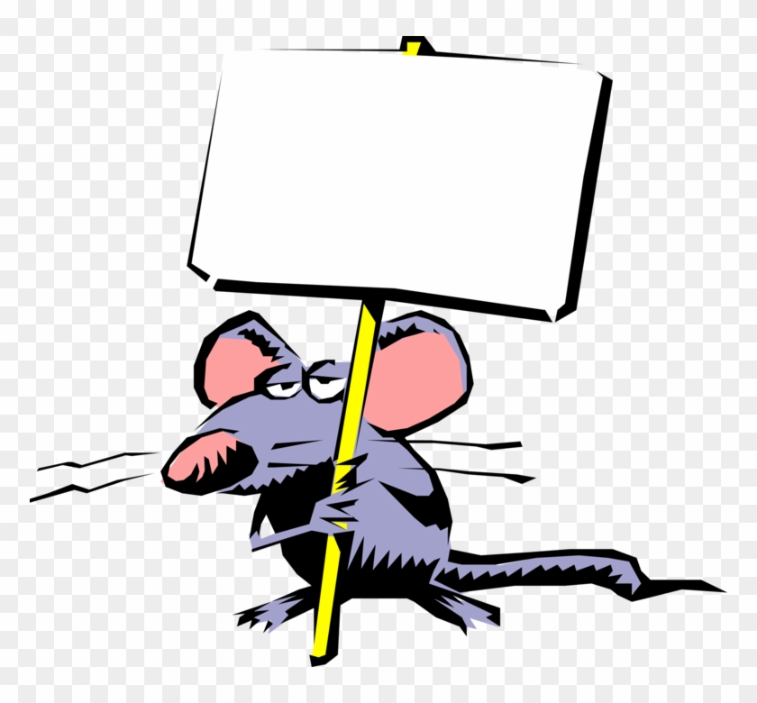 Vector Illustration Of Rodent Mouse With Protest Picket - Cartoon Rat Holding Sign Clipart