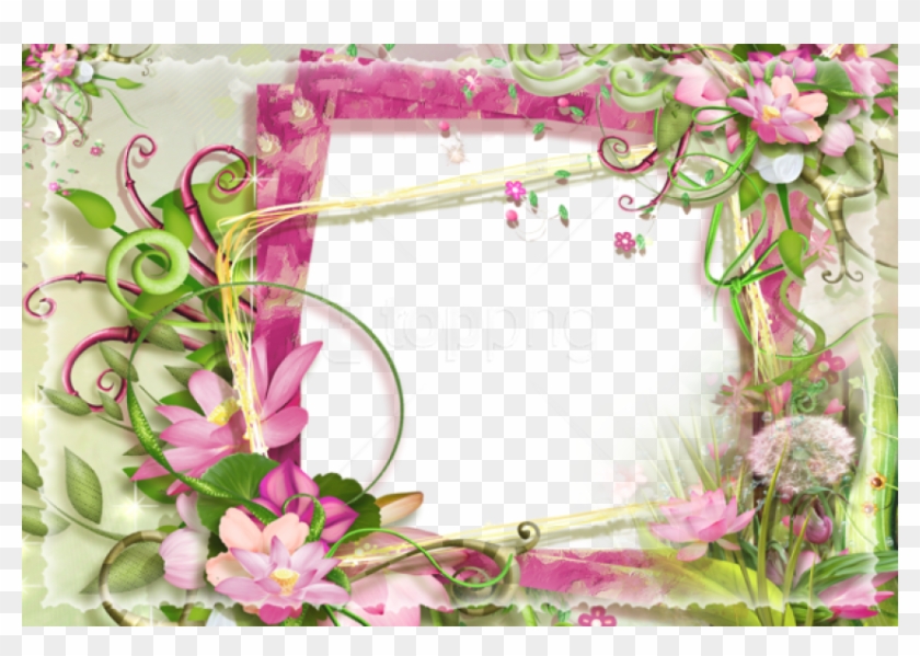 Free Png Pink And Green Flowers Png Frame Png Images - Nature Photo Frame In Png Clipart #5734424