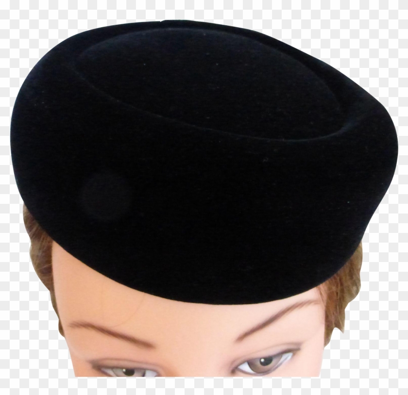 1960's Black Velvet Pillbox Hat By Mr - Headpiece Clipart #5737752
