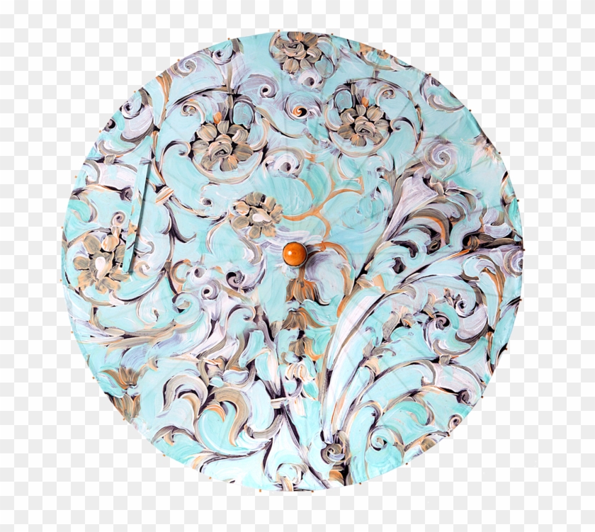 Lily-lark Aqua And Gold Scroll Print Handcrafted Bamboo - Plate Clipart #5740815