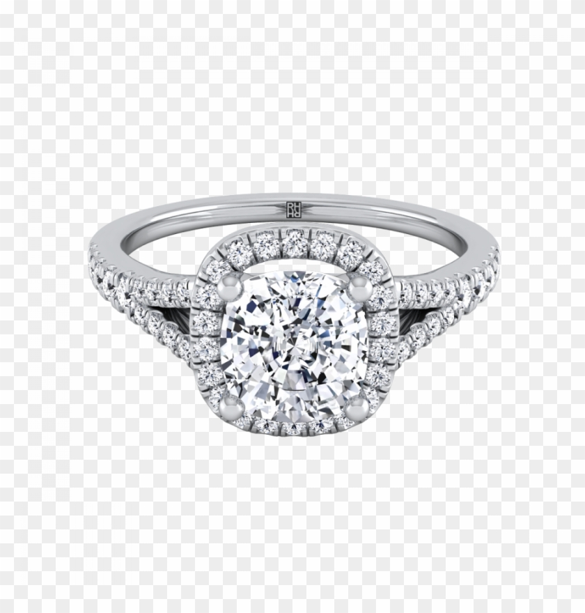 Cushion Cut Diamond Halo Engagement Ring With Scroll - Oval Halo Engagement Rings Clipart