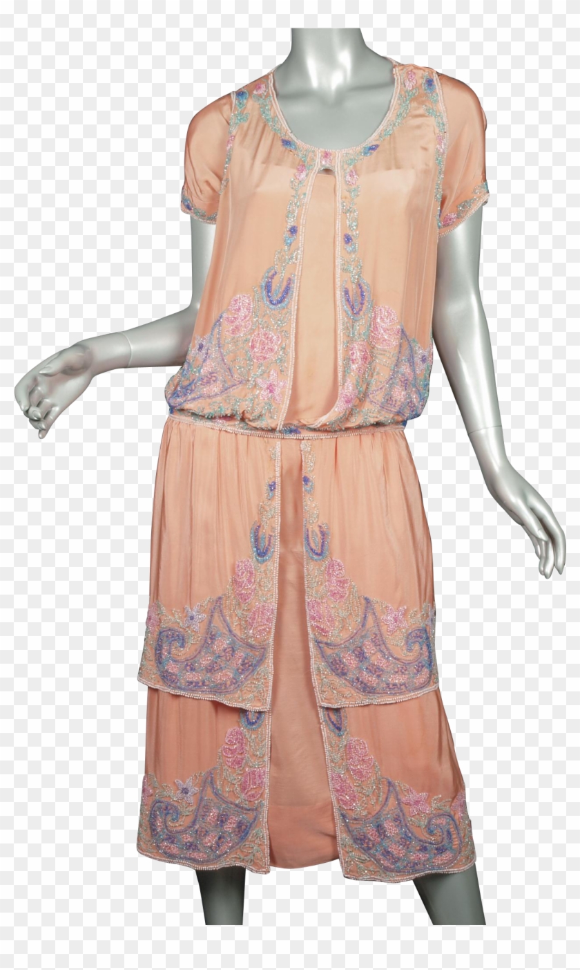 1920s Beaded Flapper Dress Salmon Silk Superb Clipart #5741677