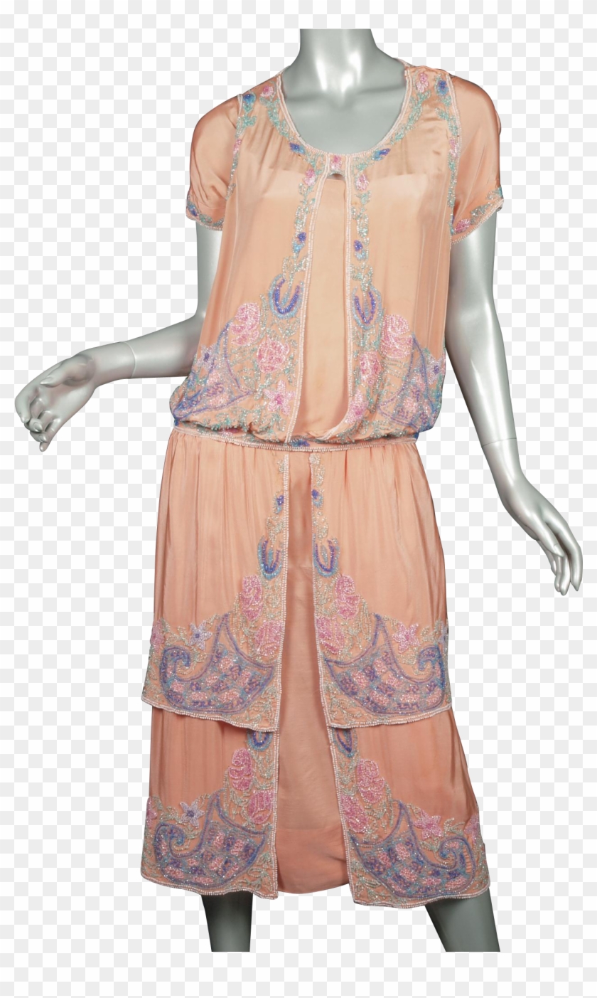 1920s Beaded Flapper Dress Salmon Silk Superb Clipart