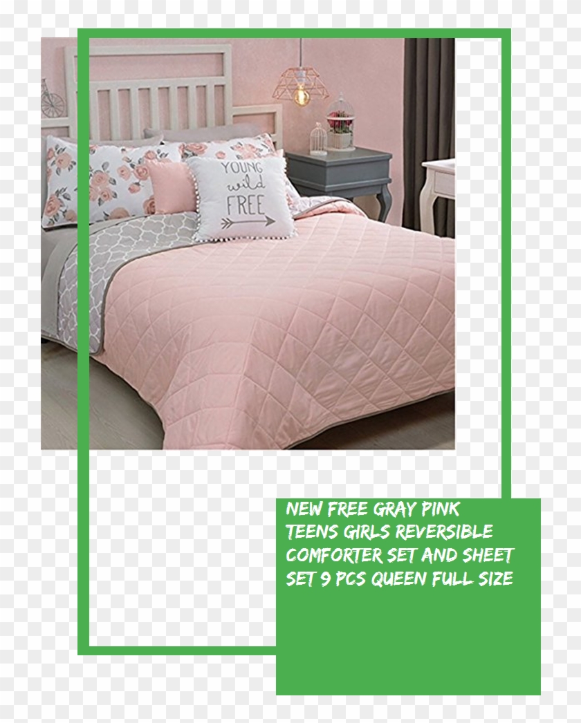 New Free Gray/pink Teens Girls Reversible Comforter - Bedroom Clipart