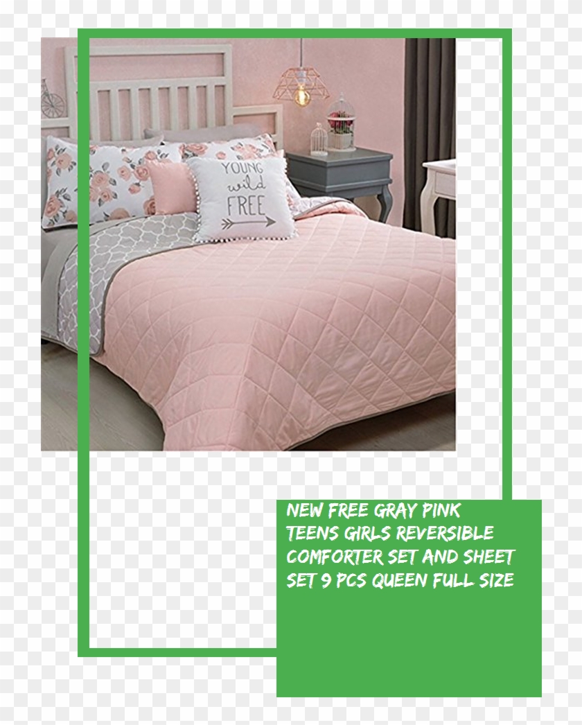 New Free Gray/pink Teens Girls Reversible Comforter - Bedroom Clipart #5742238