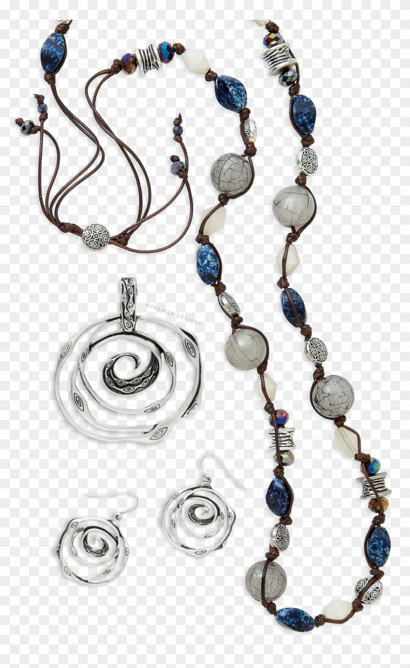 Chambray Necklace With Silver Swirl Enhancer And Earrings - Necklace Clipart #5743467
