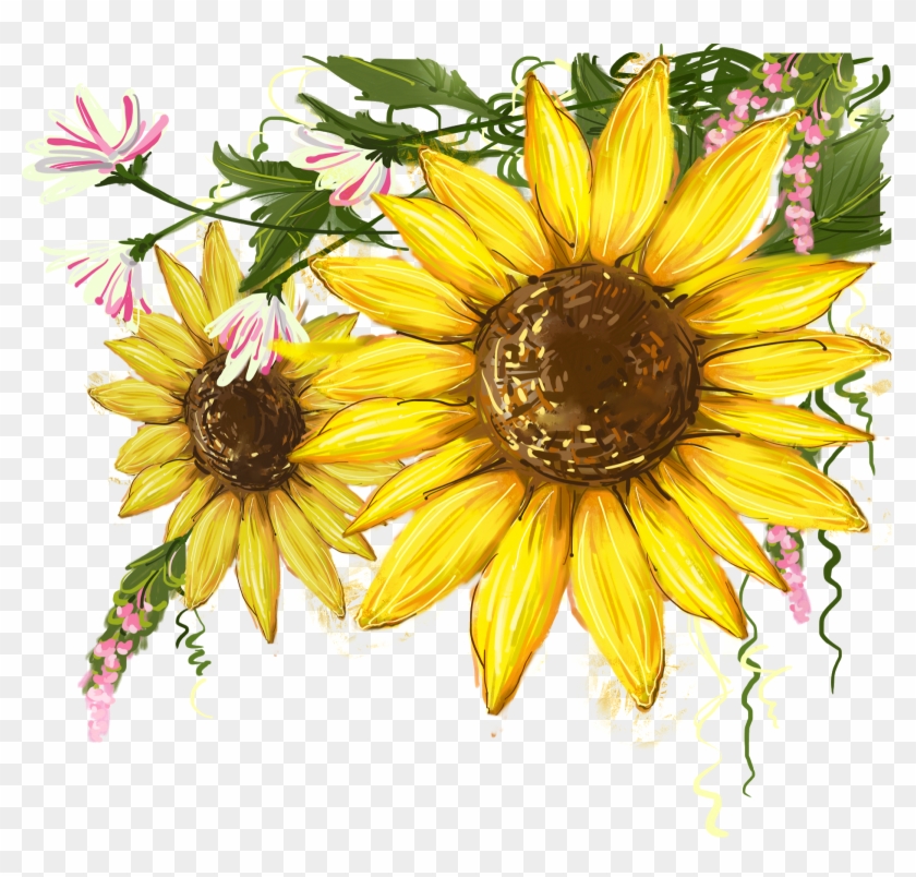 Common Sunflower Clip Art Image Watercolor - Sunflower Design Fabric Painting - Png Download #5750599