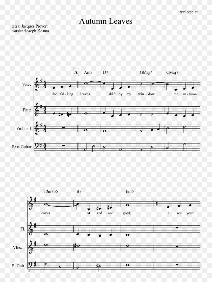 Autumn Leaves Sheet Music Composed By Arr - Autumn Leaves Violin Notes Clipart