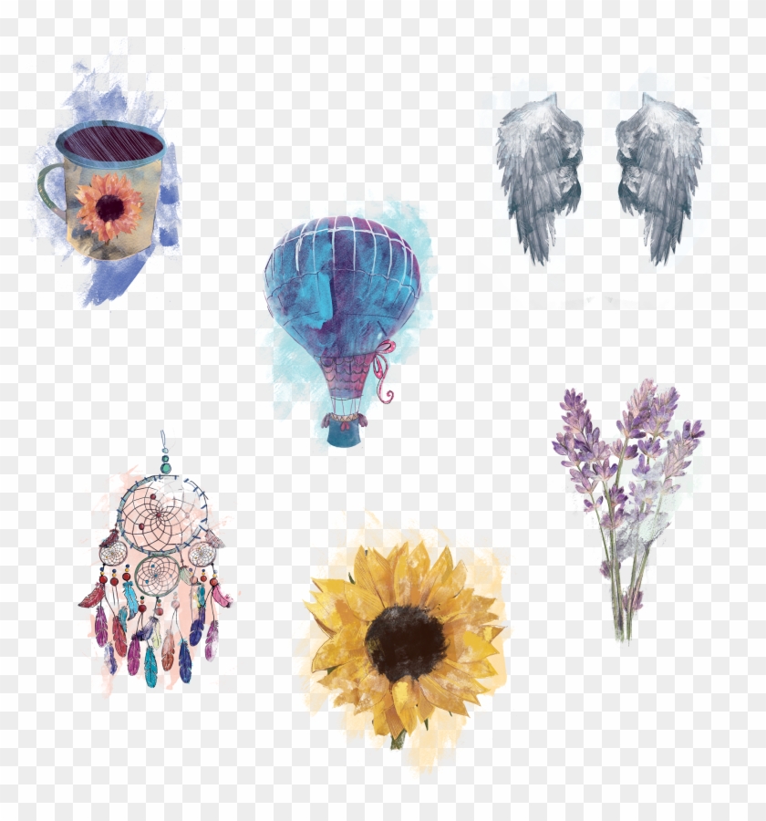 Watercolor Flower Wings Sunflower Dreamcatcher - Bouquet Clipart #5750723