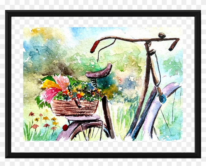 Scenic Art Photo Frame , Png Download - Bicycle Watercolor Painting Clipart