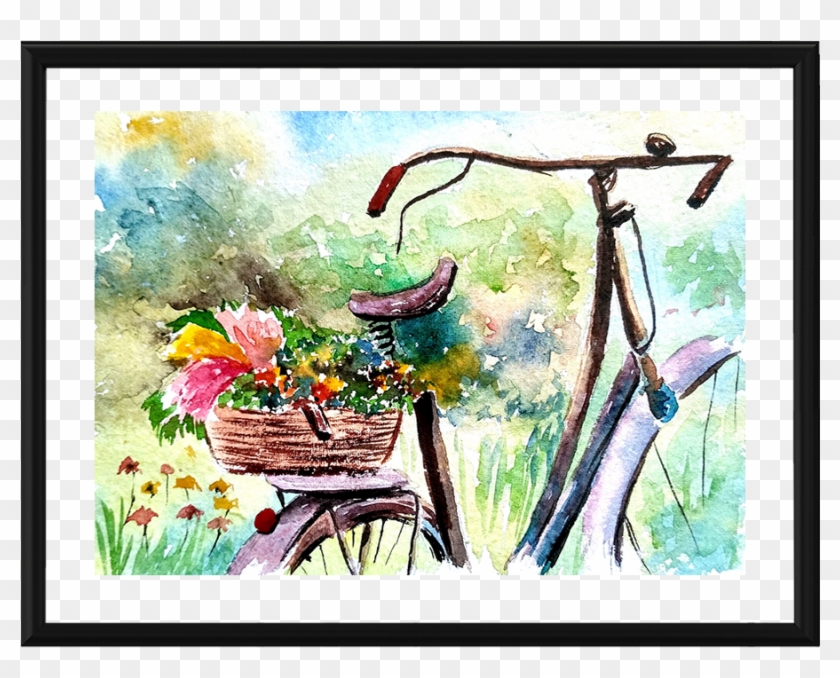 Scenic Art Photo Frame , Png Download - Bicycle Watercolor Painting Clipart #5750891