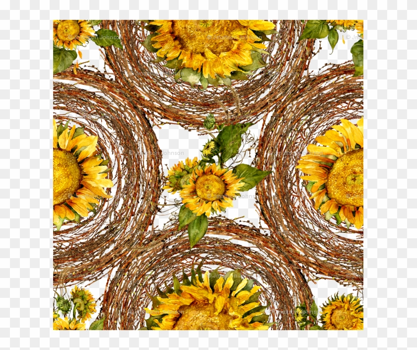 Sunflowers And Wreaths Watercolor On White Fabric Wallpaper - Sunflower Clipart #5751116