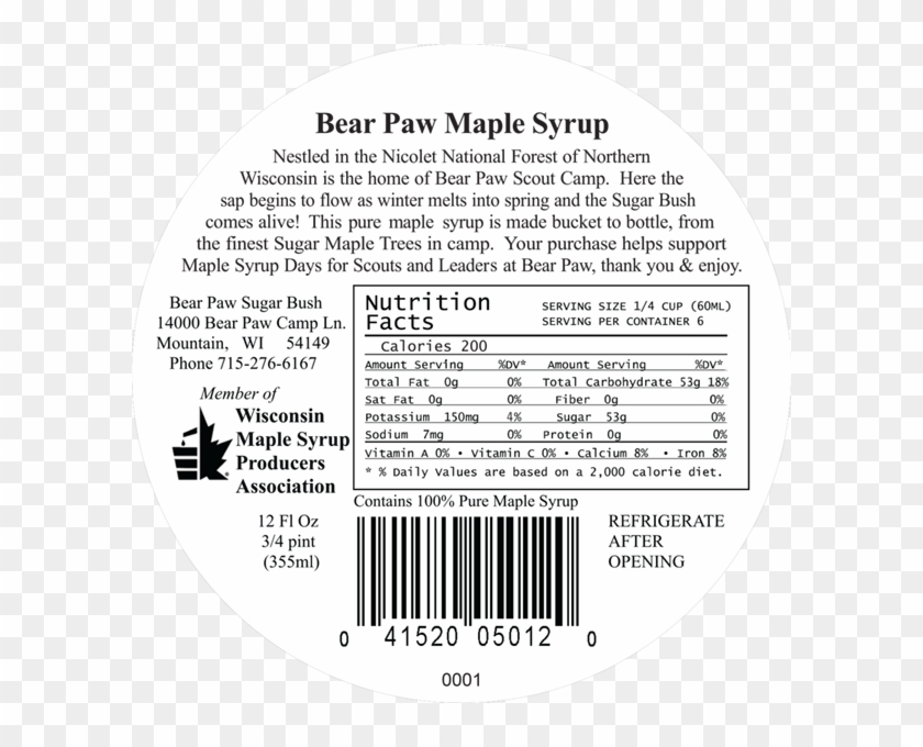 Bear Paw Maple Syrup Back Label - Circle Clipart #5751887