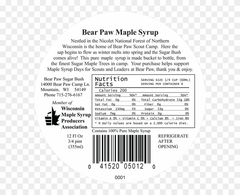Bear Paw Maple Syrup Back Label - Circle Clipart