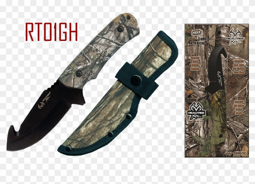 Realtree's Xtra Camo Gut Hook Knife W/ Green Camo Handle - Hunting Knife Clipart #5756154