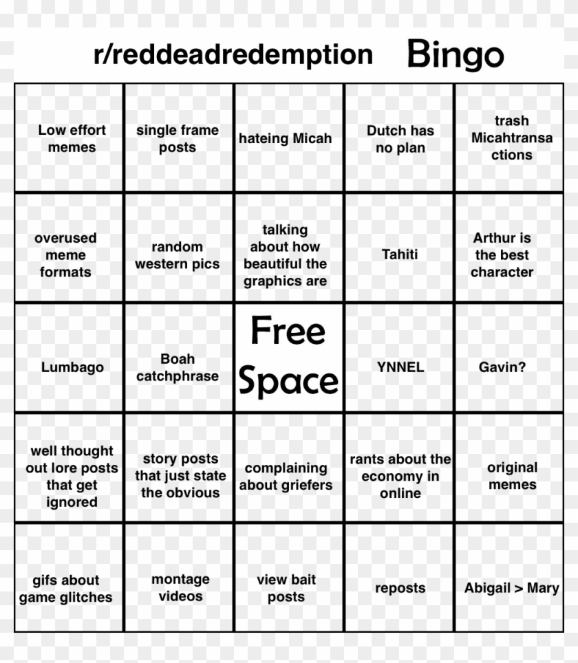Memer/reddeadredemtion - Favorite Character Bingo Blank Clipart