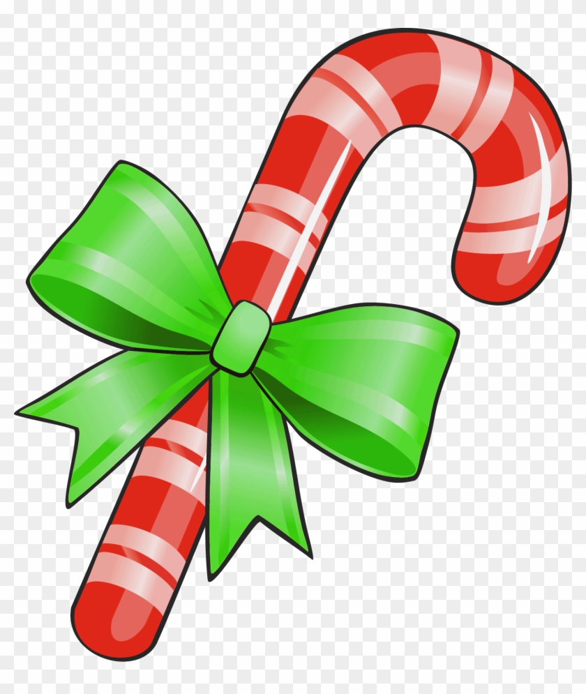 Transparent Christmas Candy Cane With Green Bow Png Clipart #5760365