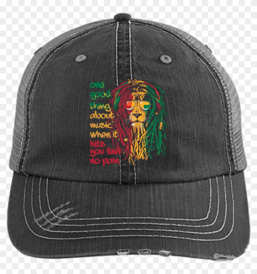 6990 Rasta Lion Distressed Unstructured Trucker Cap - Cap Clipart