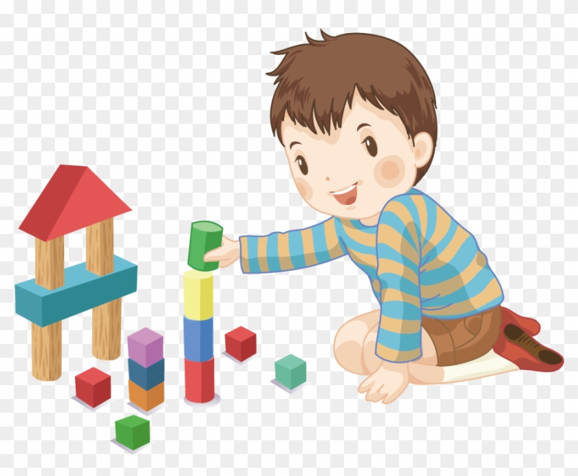 Block Designer Cartoon Child Boy Playing With - Baby Play Cartoon Png Clipart