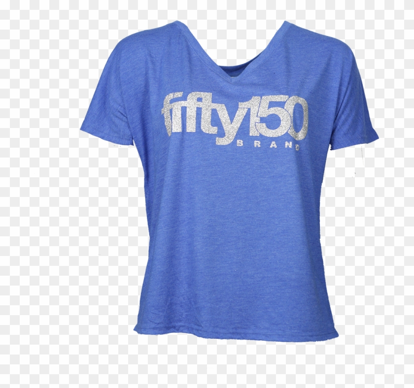 Light Blue Deep V-neck Tee Silver Glitter Logo - Active Shirt Clipart #5768421