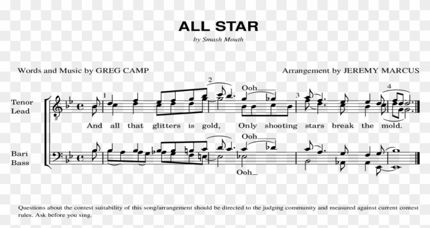 Star By Smash Mouth Words And Music By Greg Camp Arrangement - Sheet Music Clipart