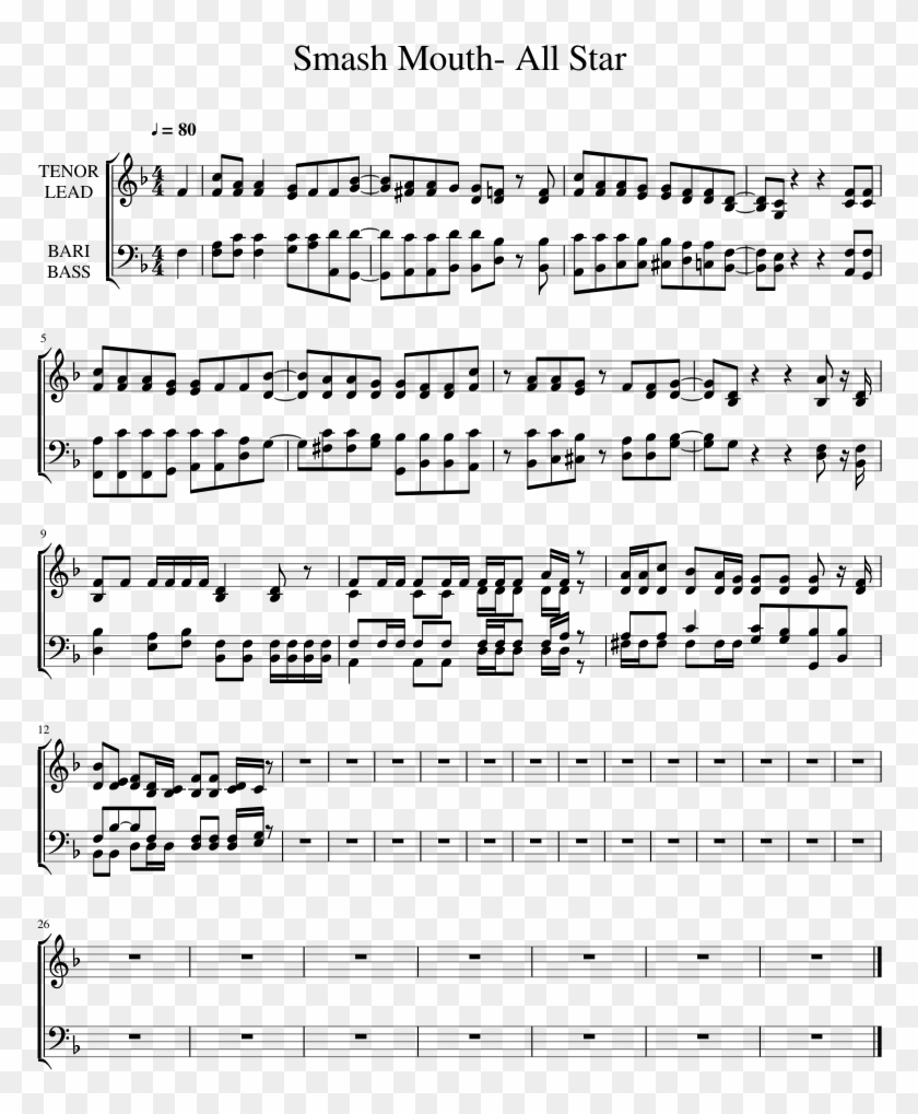 Smash Mouth- All Star Sheet Music 1 Of 1 Pages - Saria's Song On Piano Clipart #5769129