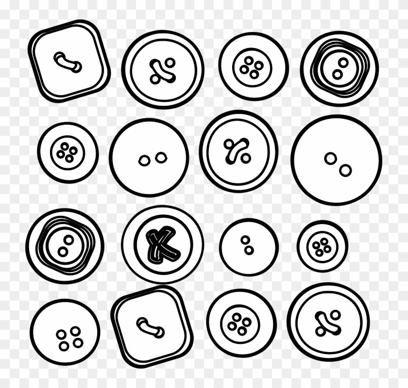 Buttons Fastners Assorted Buttons Sewing Mending - Buttons Clipart Black And White - Png Download #5776544