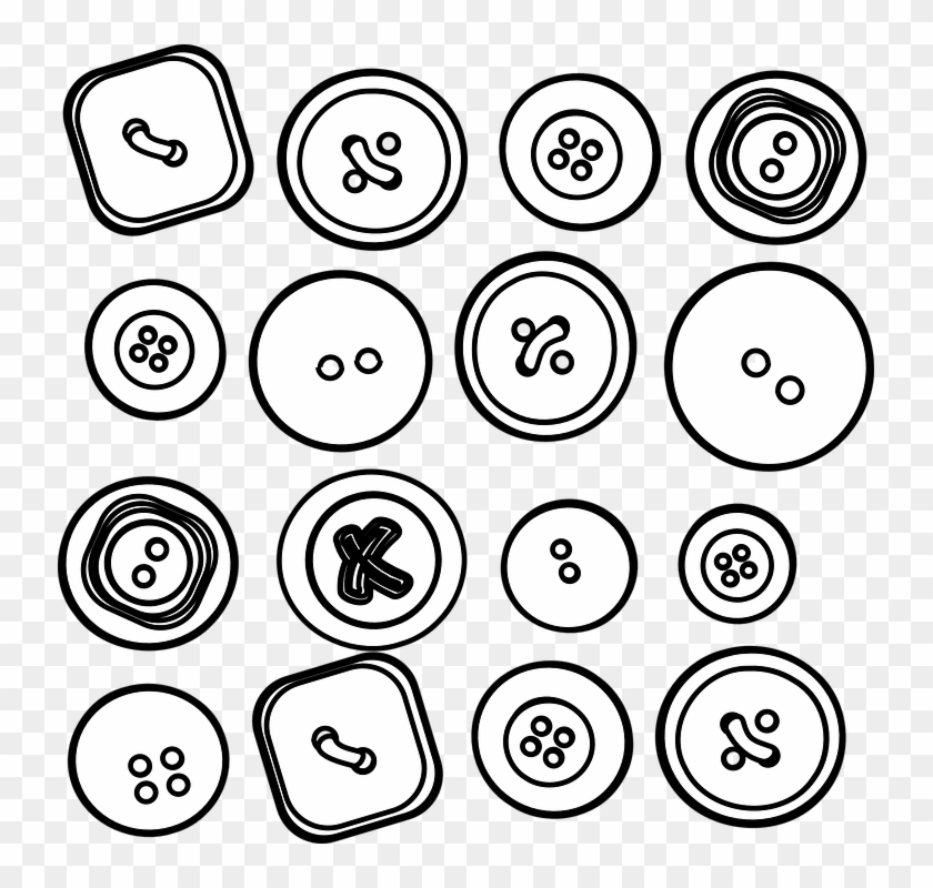 Buttons Fastners Assorted Buttons Sewing Mending - Buttons Clipart Black And White - Png Download