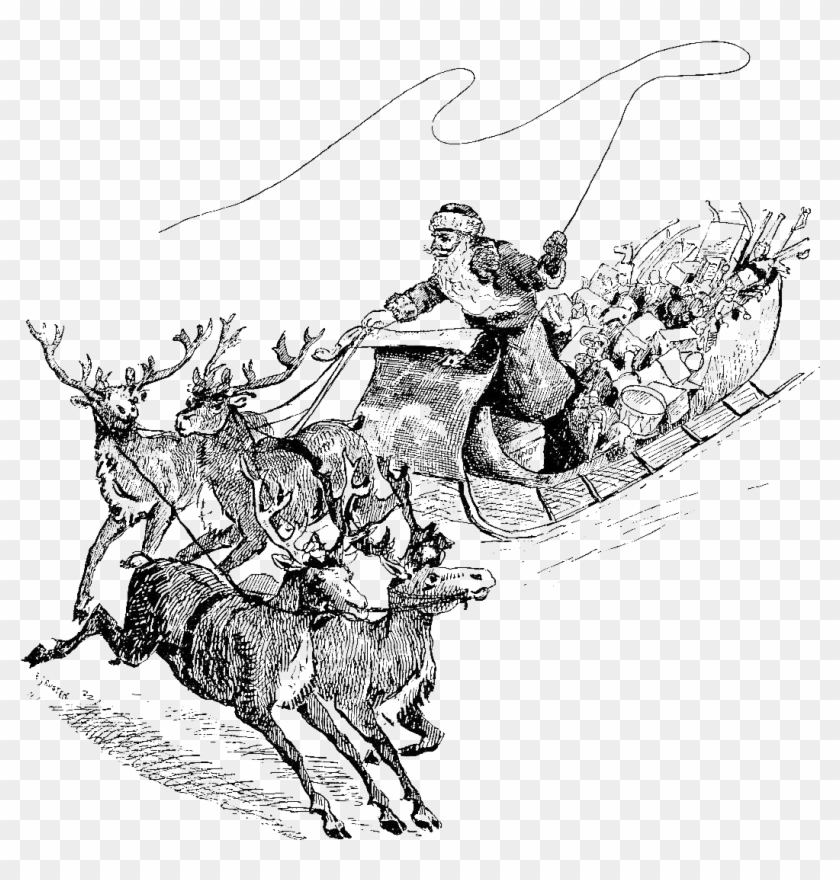 This Is A Christmas Digital Stamp Of Santa, His Sleigh - Vintage Santa Sleigh Clip Art - Png Download
