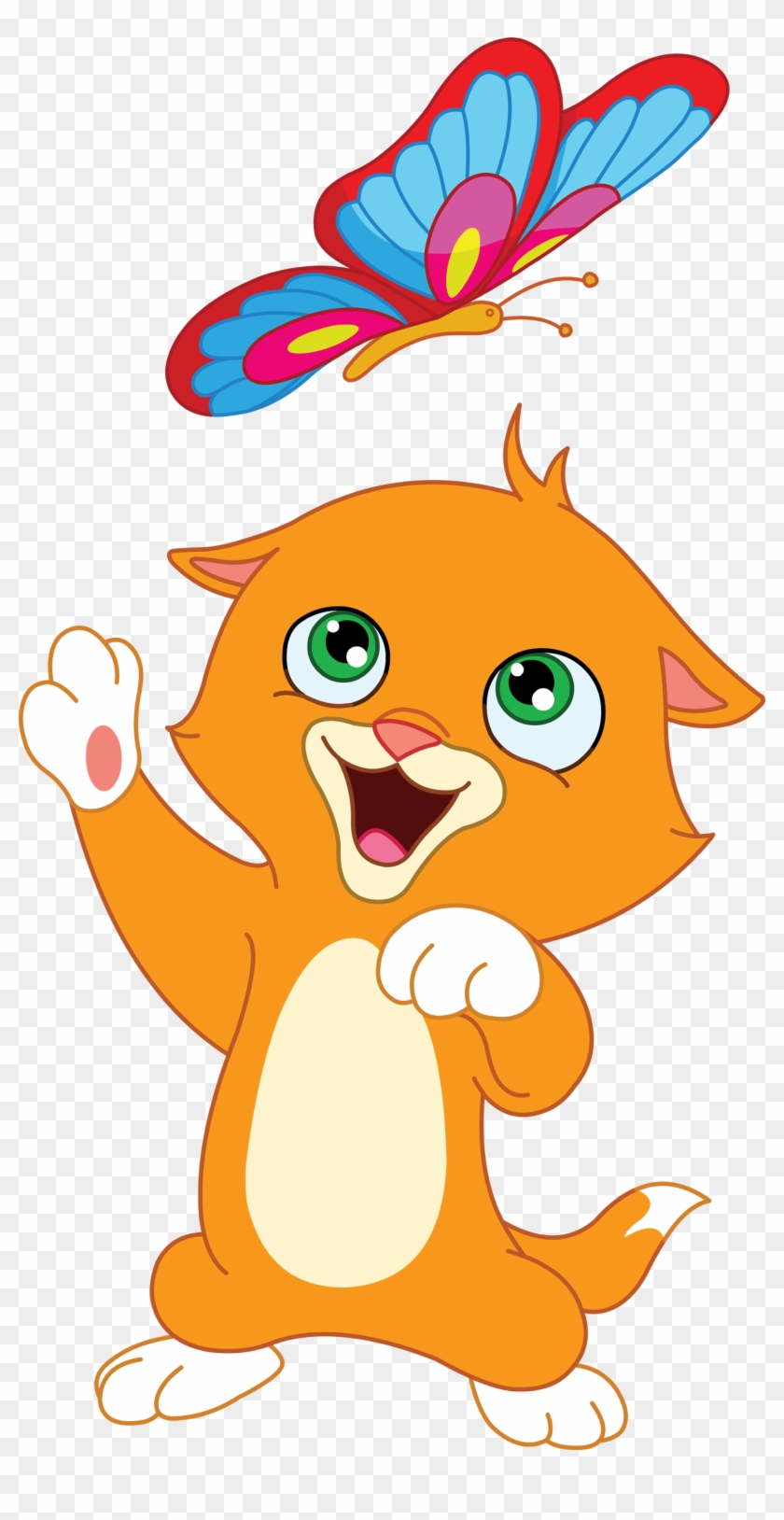 It Was A Beautiful Day To Bring Out Our Cats And Kittens - Clipart Kitten Chasing Butterfly - Png Download