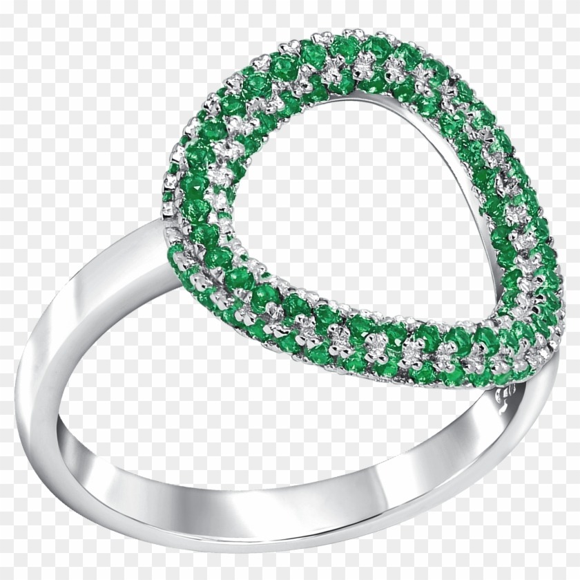 Hoop Sterling Silver Ring Pave Set With Emerald Colour - Bangle Clipart #5789240