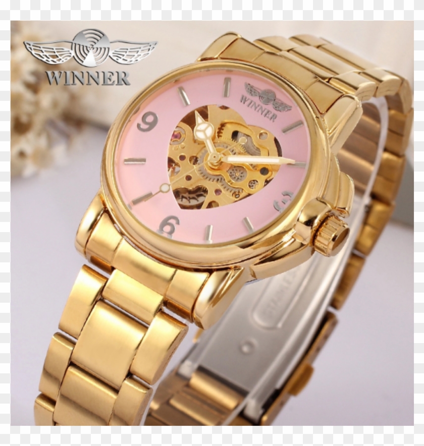 2018 Lady Watch Winner Golden Heart Shape Skeleton - Analog Watch Clipart
