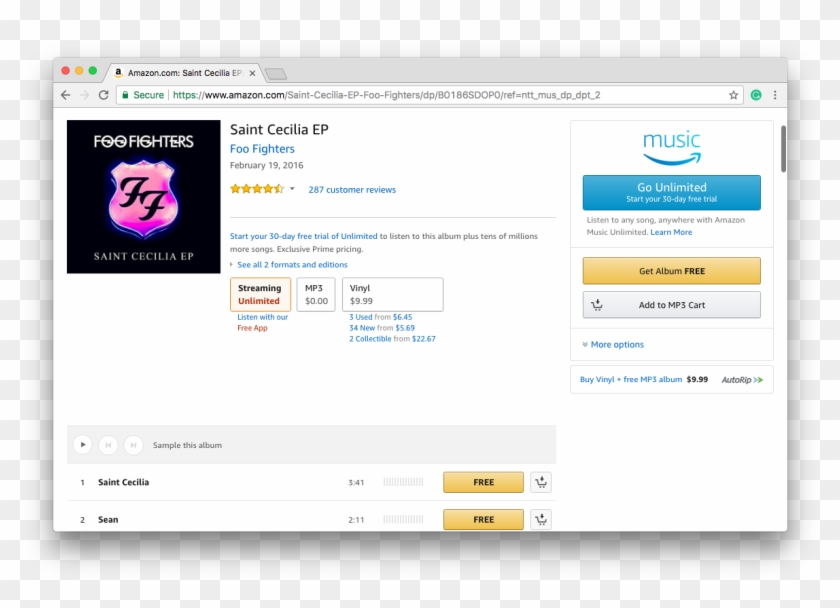 Amazon Mp3 Music Download Website Page With Saint Cecilia - Foo Fighters Clipart #5793623