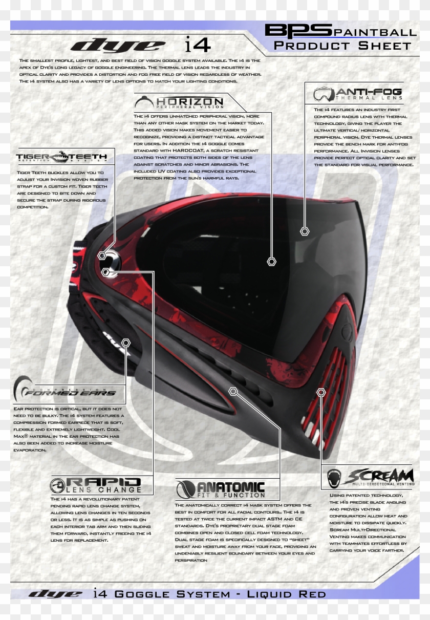 Dye I4 Paintball Goggle Mask Product Sheet - Dye Mask Paintball Red Clipart