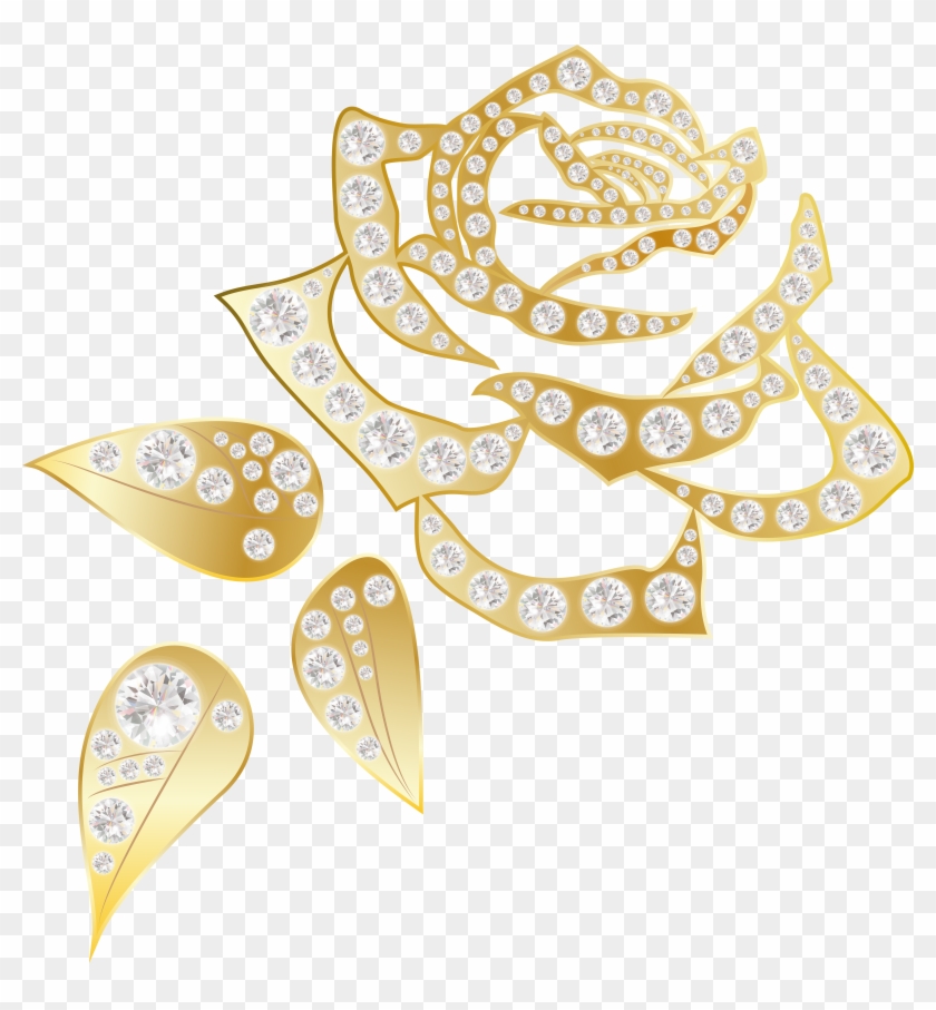 Gold Rose With Diamonds Png Clip Art Image - Rose Gold Rose Symbol