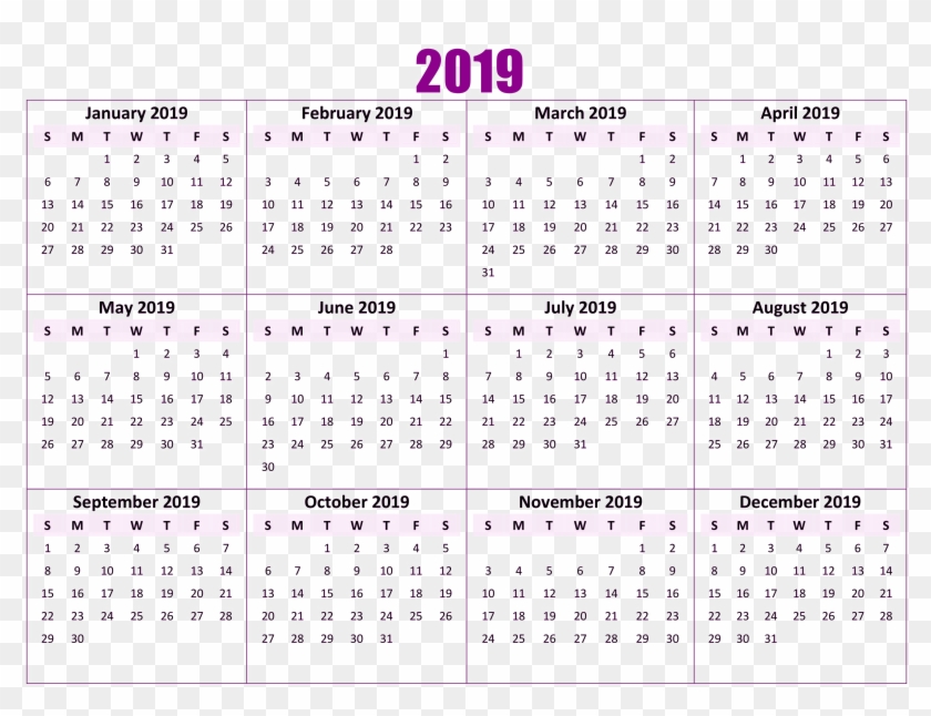 Pdf 2019 Printable Calendar Clipart