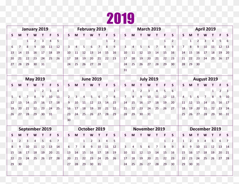 Pdf 2019 Printable Calendar Clipart #584757