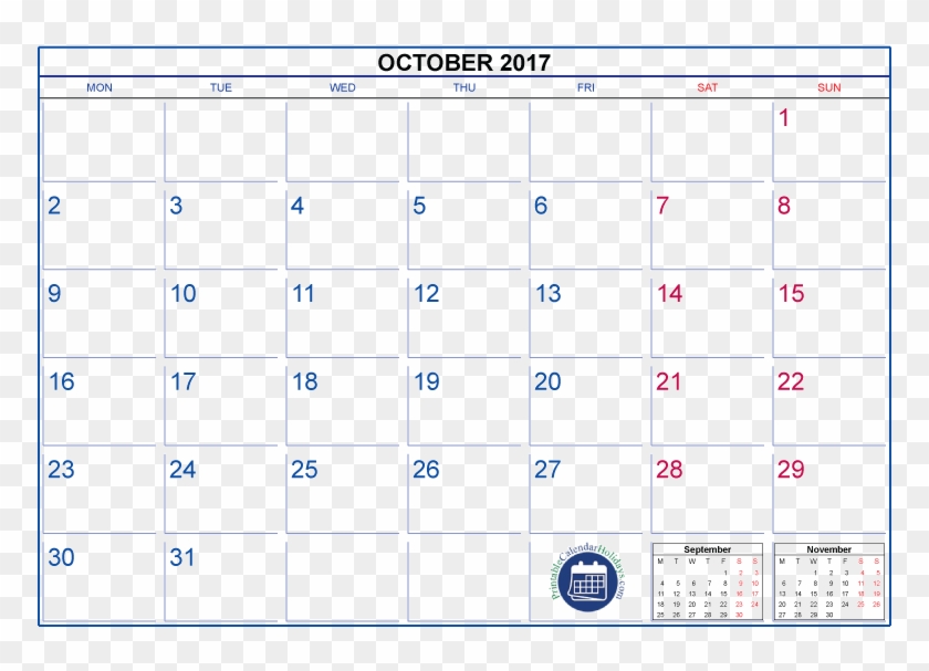 October 2017 Calendar Png Pictures - 8.5 X 14 Printable Calendar 2018 Clipart
