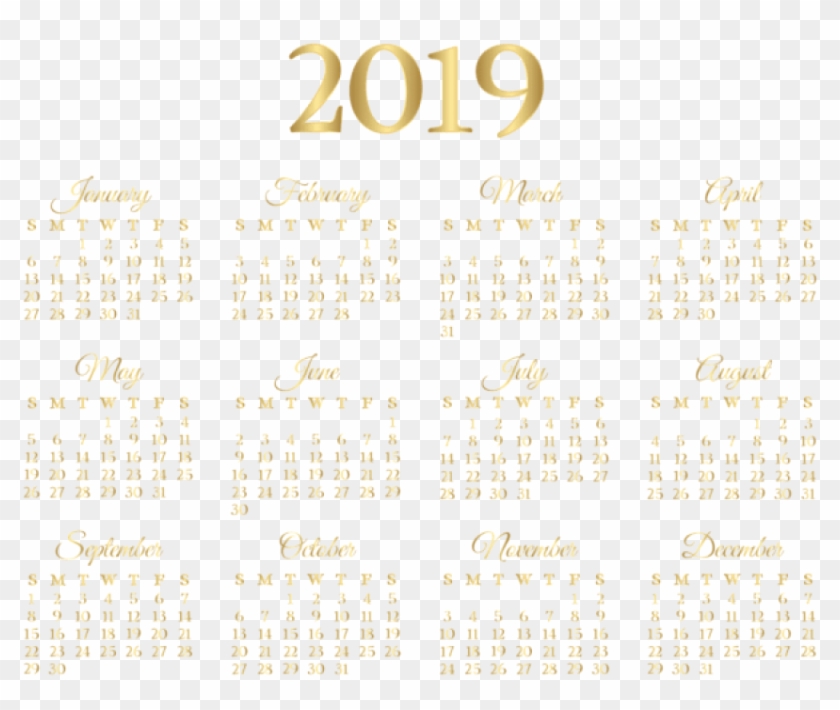Free Png 2019 Calendar Gold Png - 2019 Calendar In Gold Clipart #587718