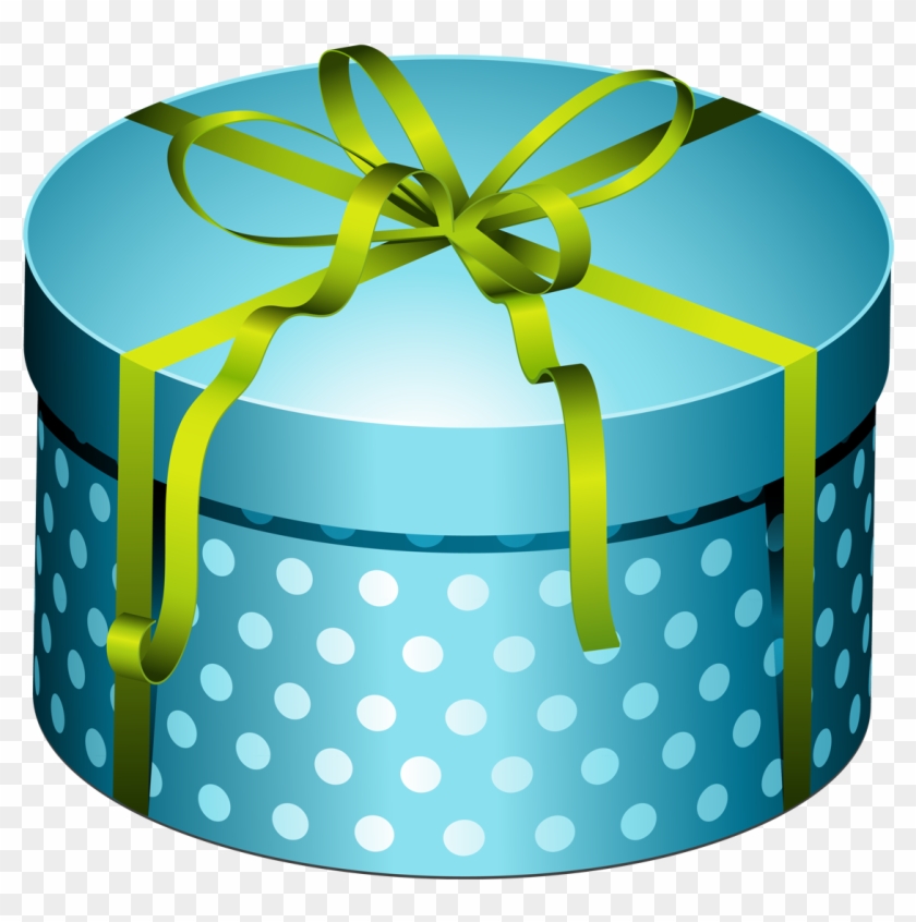 Blue Round Present Box With Bow Png Clipart - Round Box Clipart Transparent Png #589968