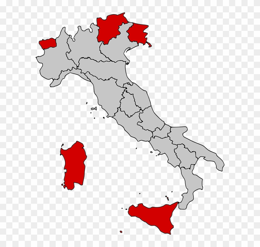 Map Autonomous Regions Italy Country Geography - Autonomous Regions Of Italy Clipart #5802167