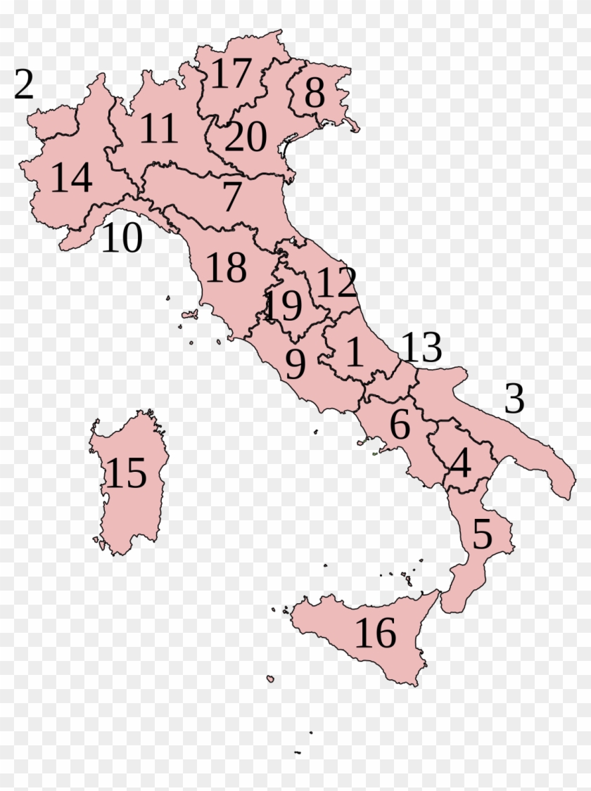 Italy Map With Regions Numbered - Monarchy Vs Republic Italy Clipart