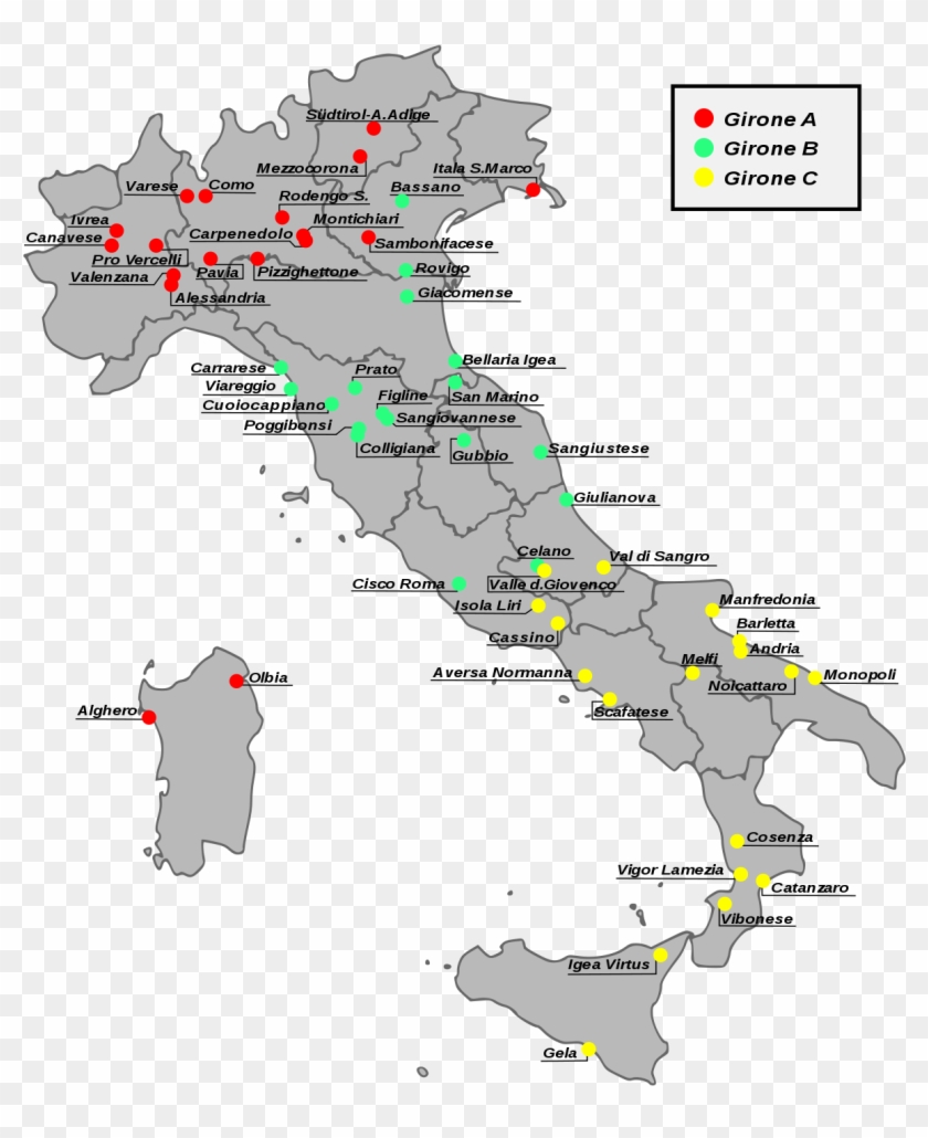 Italian Football Teams Map Clipart