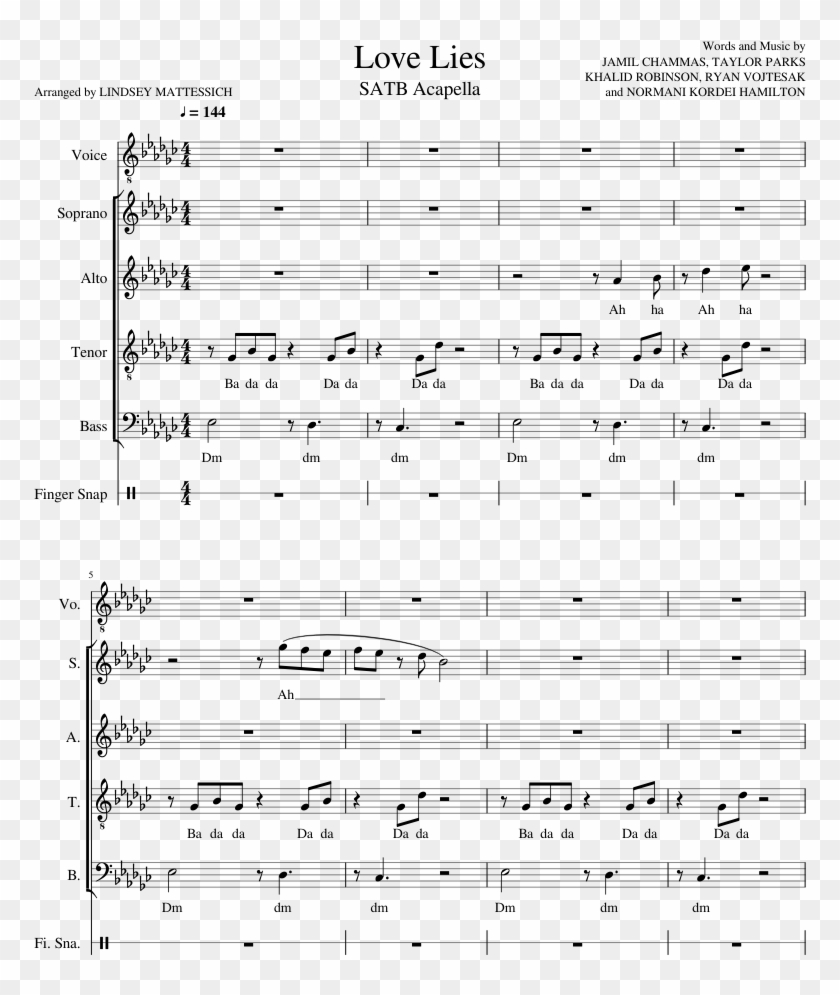 Love Lies - Satb Acapella - Sheet Music Clipart #5803987