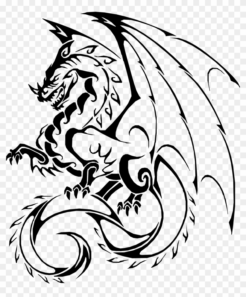 Image Black And White Dragon Japanese Tribal Transprent - Dragon Outline Drawing Clipart