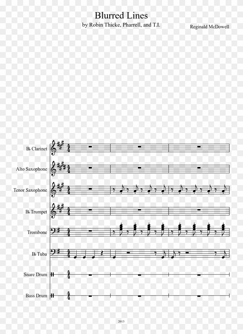Blurred Lines Sheet Music Composed By Reginald Mcdowell - Bob Omb Battlefield Alto Sax Sheet Music Clipart