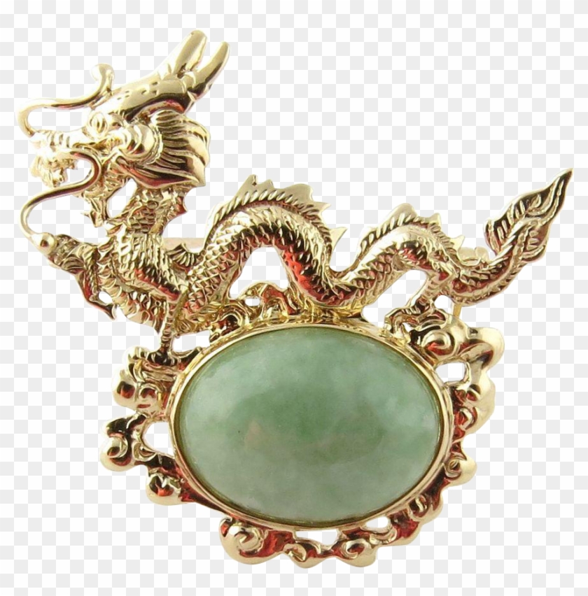Sanuk 14k Yellow Gold And Jade Dragon Pin Brooch This - Jade Clipart
